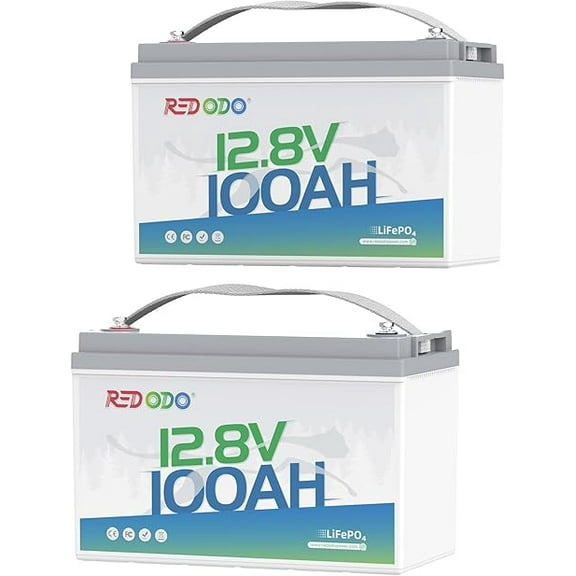 Redodo 2 Pack 12V 100Ah LiFePO4 Battery 100A BMS 1280Wh Group 31 Lithium Battery for RV Solar Energy Storage