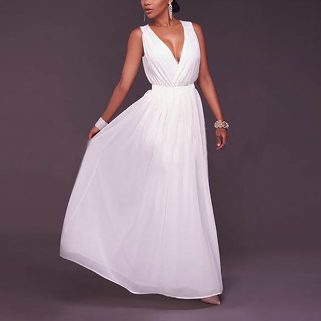 FcBaudy Camis Robe Sans Manches à Col en V, Robes d'Été pour Femmes, Robes d'Été pour Femmes Nouvelle Grande Robe à Col en V Couleur Unie Grande Robe Robe pour Femmes