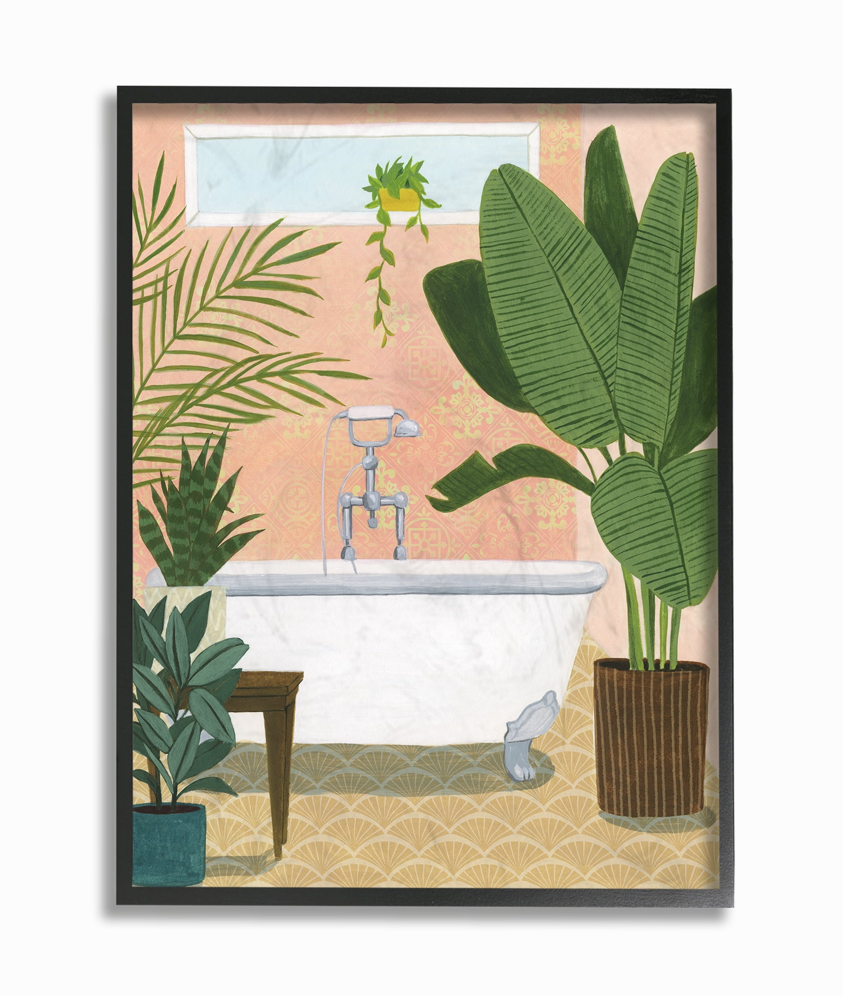 The Stupell Home Decor Peach Walls Bathtub Oasis Scene with Palm Plants