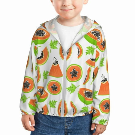

Sun Hoodie for Kids Papaya green leaf Long Sleeve Swim Fishing Shirts Sun Protection Zip Up Jacket Clothing Athletic Hoodie
