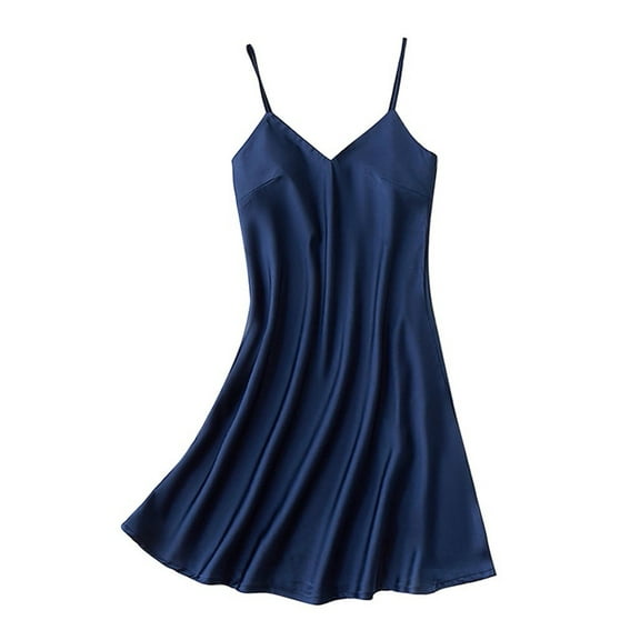 POIUYTR Satin Underwear Chemise for Women Mini Full Slip Nightgown Dress Womens Satin Sleepwear Nightwear,M,Navy