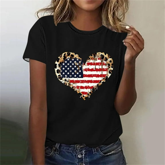 ZZwxWA Womens Tops Dressy Casual Short Sleeve Crewneck 4th of July Heart Shape Print Summer Shirts Independence Day Plus Size Lightweight Fashion Graphics Pullover Blouses