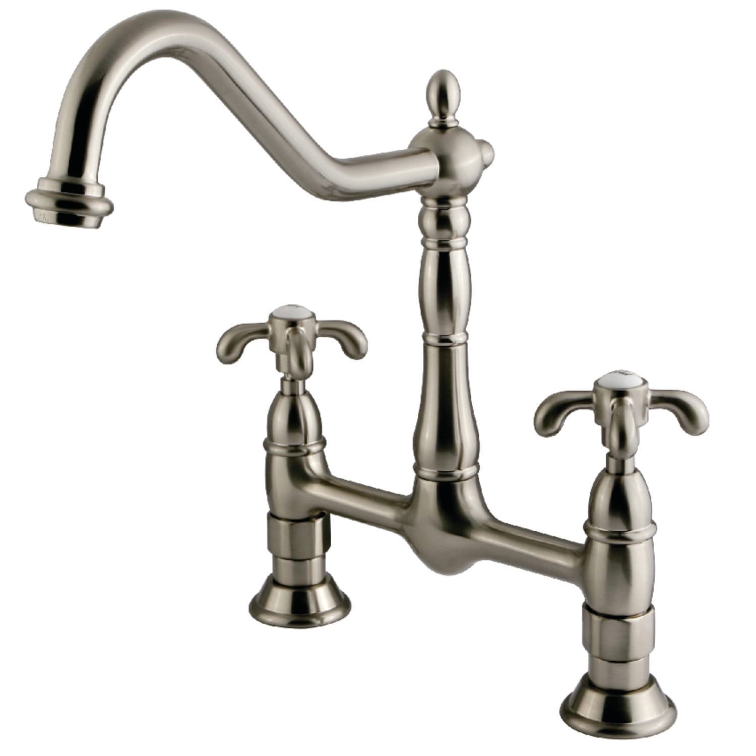 Kingston Brass KS1178TX French Country Bridge Kitchen Faucet, Brushed  Nickel - Walmart.com