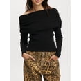 thumbnail image 3 of SUNSIOM Women's Off Shoulder Sweaters Classic Long Sleeve Solid Color Knit Pullover Slim Fit Tops, 3 of 7
