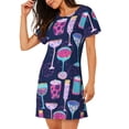 thumbnail image 4 of Ratiio Wine Glasses And Cocktails Print Women's Short-sleeved Nightdress - Casual A-line Sleeveless Sleepwear Dress for Summer, Comfortable and Breathable, 4 of 8