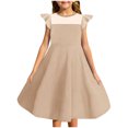 thumbnail image 1 of Mgmyaa Girls Dress Summer Lace Ruffle Sleeve Mesh A Line Casual Party Dresses with Pockets 4-14 Years, 1 of 5