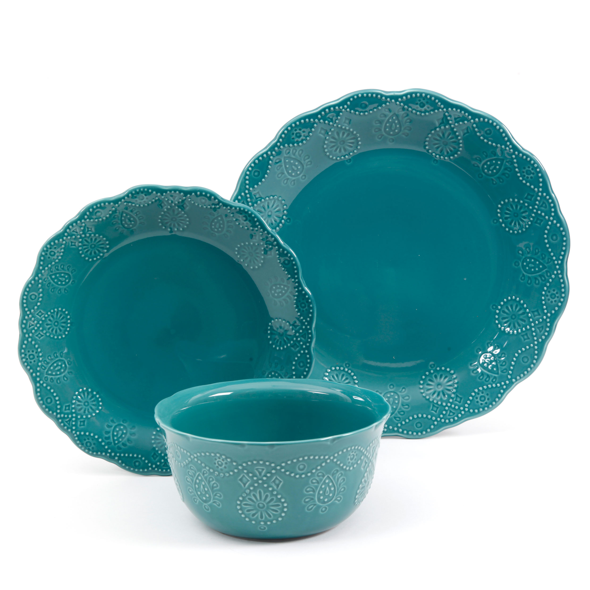 The Pioneer Woman Cowgirl Lace 12-Piece Dinnerware Set, Teal - image 5 of 7