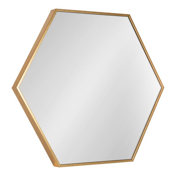 Kate and Laurel Rhodes Modern Hexagon Wall Mirror, 22 x 25, Gold, Chic Geometric Mirror for Wall