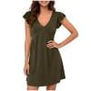 QIUOMBBP Womens A Line Dresses Ruffle Sleeve V Neck T Shirts Mini Dress Summer Loose Casual Sundress for Outdoor Army Green L