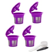 Fule Reusable K Cups, 4 Pack Universal Fit Reusable Coffee Filters with Food Grade Stainless Steel Mesh Eco-Friendly Coffee Reusable Pods for Keurig 1.0 and 2.0 Brewers (Purple)
