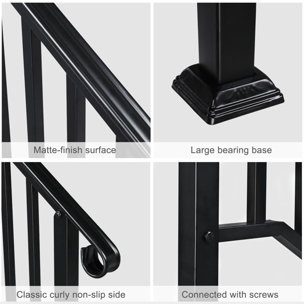 Matte Black Outdoor 4 Level Iron Handrail, Suitable for Gardens, Residential Buildings, Commercial Office Buildings, Hotels