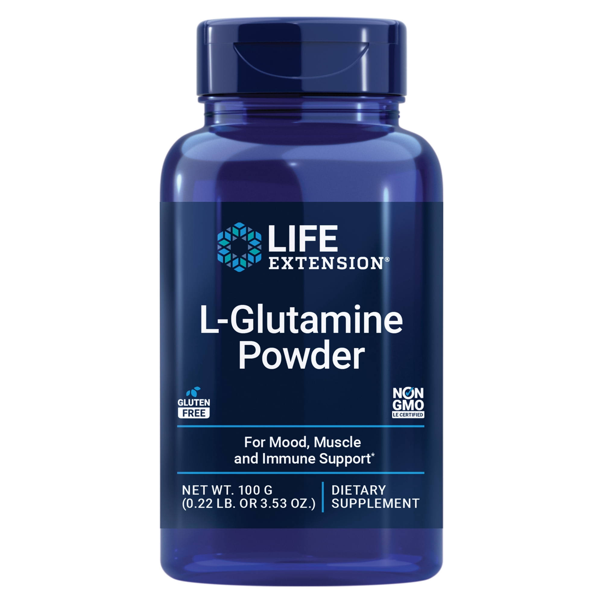 Life Extension L-Glutamine Powder, amino acid, supports muscle health and immune health, gluten-free, non-GMO, vegetarian, 100 grams