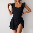 thumbnail image 2 of Swimsuit One-Piece Women's Tummy Swimsuits One Piece Bathing Suit Plus Size Swim Dress Modest Ruffle Sleeve Swimwear Conservative Solid Color Swimsuit Black XL, 2 of 9