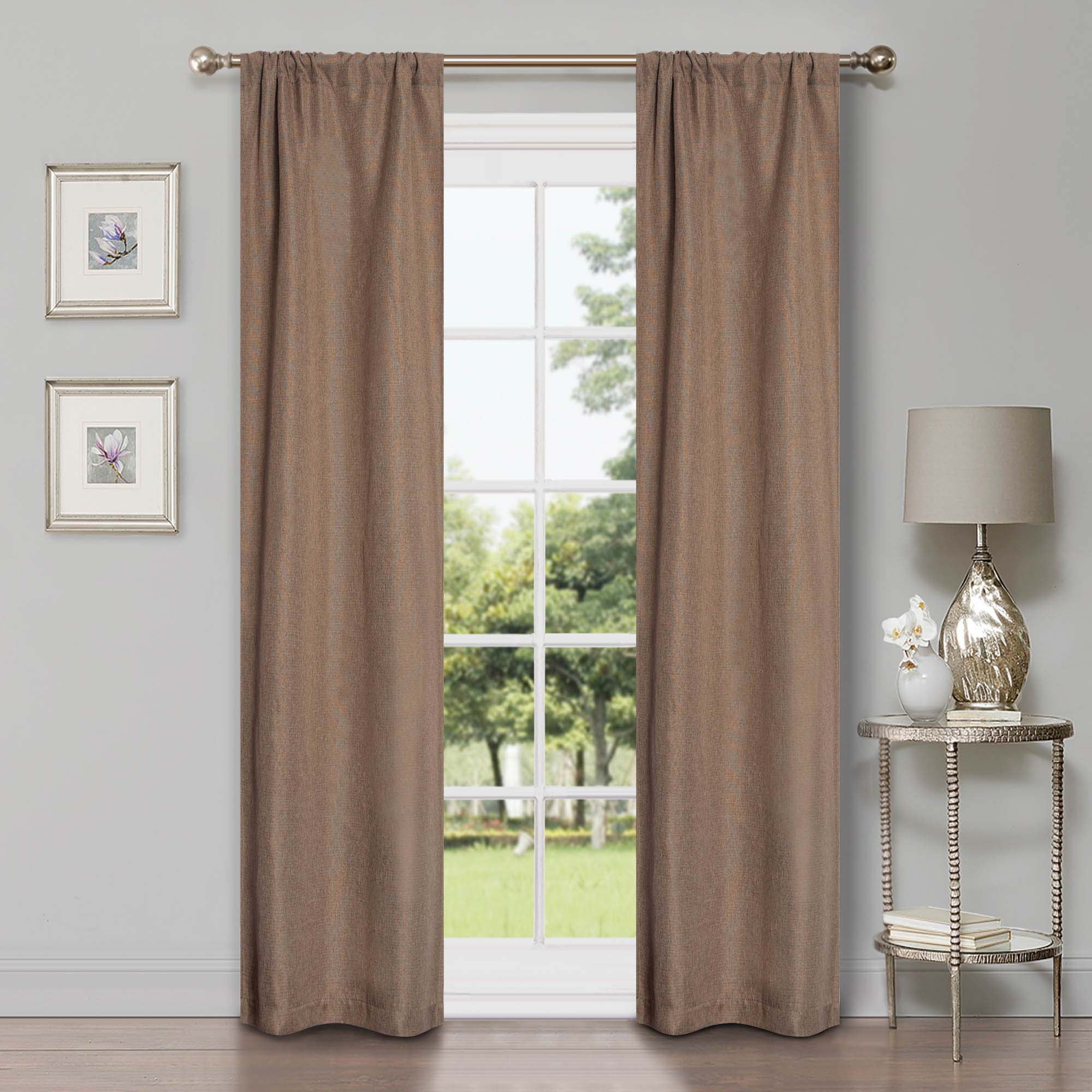 Linen Solid Blackout Curtain Panels, 26" x 84", Acorn by Blue Nile Mills