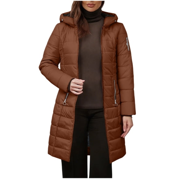 Sakmal Puffer Women's Winter Coats Outerwear Long Fleece Plus Size Down Jackets Hooded Brown Padded Quilted Parka Coats for Women