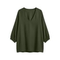 thumbnail image 5 of hoksml Women's Cotton V Neck Blouse, 3/4 Puff Sleeve Crinkle Top, Loose Casual Shirt for Daily and Summer Wear, 5 of 5
