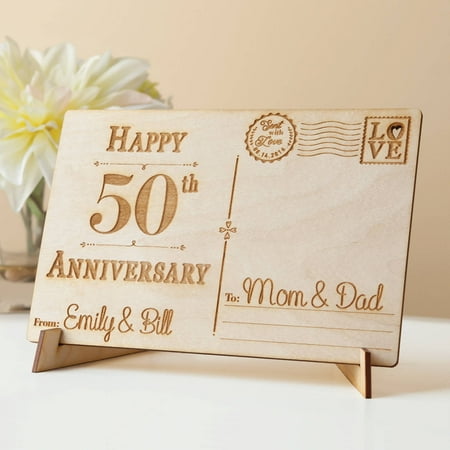 Decorative Sign Posts - Happy Anniversary Personalized Wood Postcard