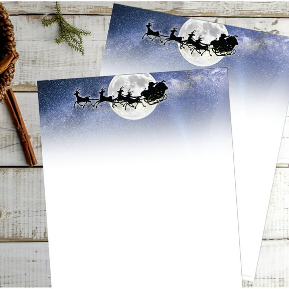 Great Papers Moonlight Santa with Sleigh and Reindeer Christmas Letterhead White/Blue/Black 50/Pack