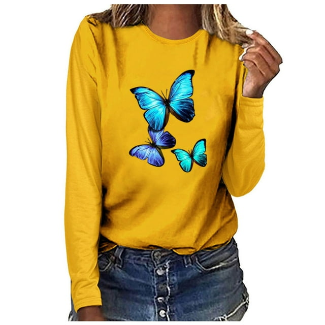 Womens Printed Long Sleeve Tops Blouse T-Shirt