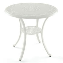 Canddidliike 31.5 Inch Round Dining Table with 2-Inch Umbrella Hole, Patio Dining Table with Cast Aluminum Construction, Round Patio Table for Outdoor as Yard, Garden, White