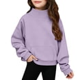 thumbnail image 2 of GobdXE Solid Girls Neck Long Sleeve Sweatshirt Kids Front Kangaroo Pocket Loose Casual Pullover Fashion Daily Top, 2 of 8