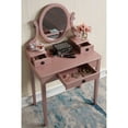 thumbnail image 3 of Wood Makeup Vanity And Stool, Rose Gold Tone - 3 Drawers For Storage, Adjustable Oval Mirror, Flawless Tabletop Cosmetics, Upholstered Stool Seat Table , Drawer Wooden Ample Beauty Products, Soft, 3 of 3