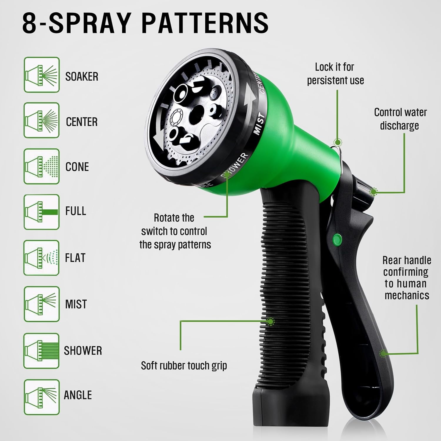 Garden Hose 25ft, Non Expandable Water Hose with 8 Watering Spray Nozzle, Flexible Lightweight Hose for Yard, Lawn, Car Wash and Outdoor