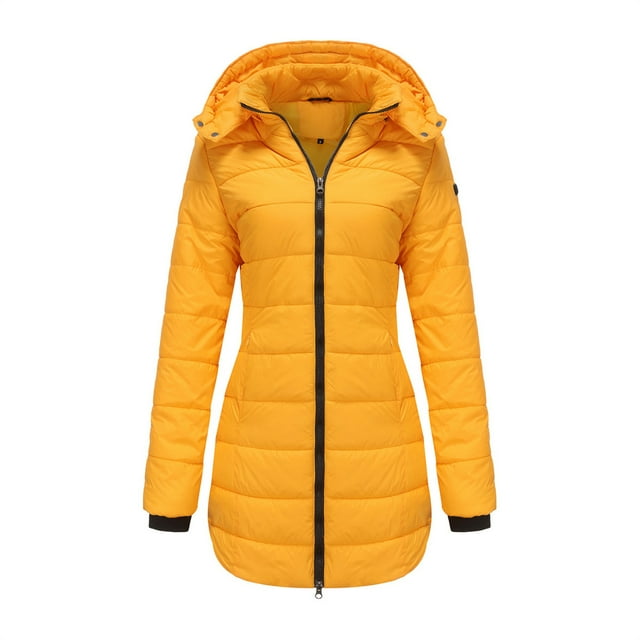 Atogsazn Veste à Capuche Zippée pour Femmes, Manteau Décontracté à Manches Longues, Léger, Couleur Unie, Jaune, Mode