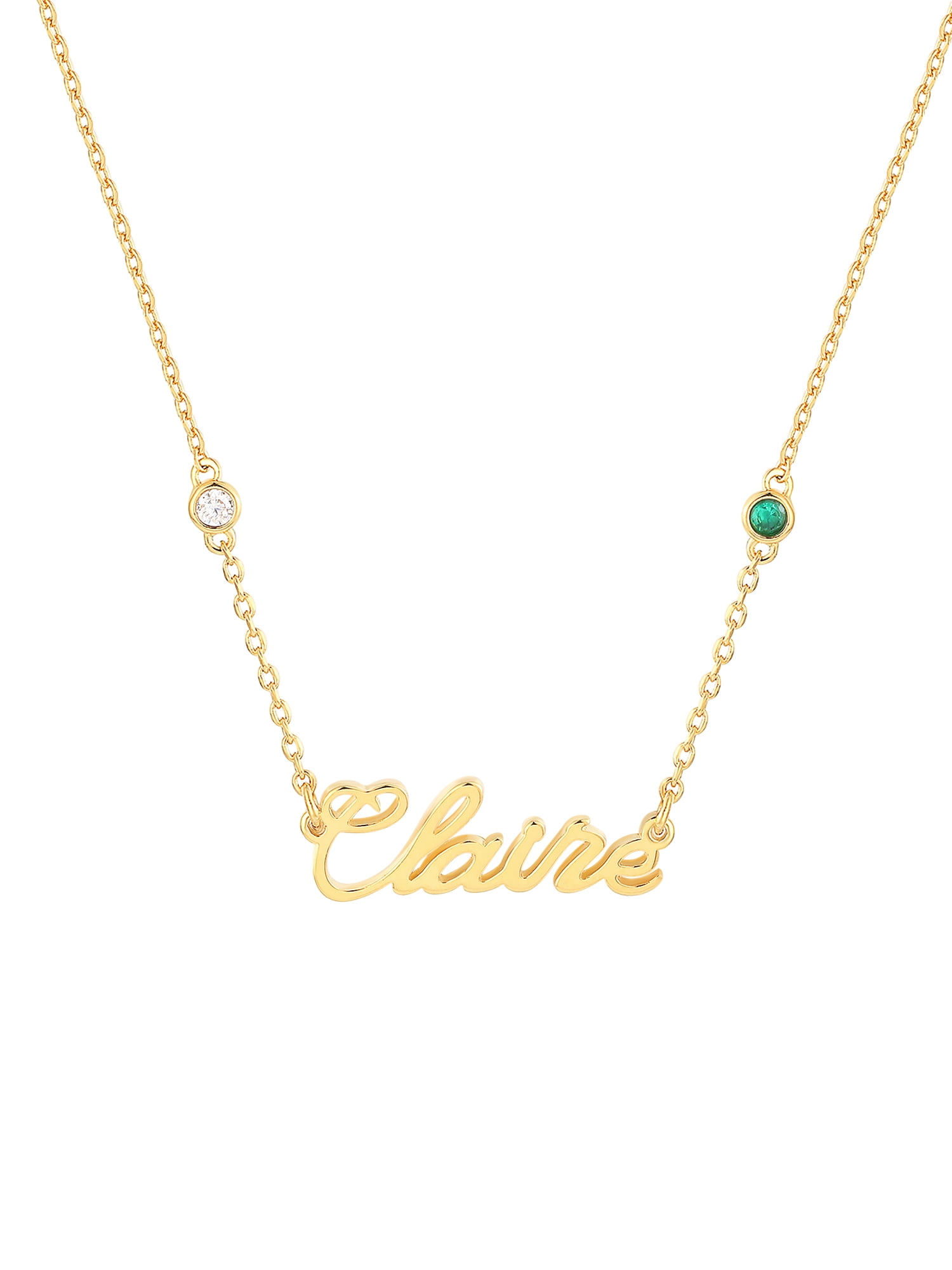 Personalized Planet Petite Script Name and Birthstone Necklace ,Women's