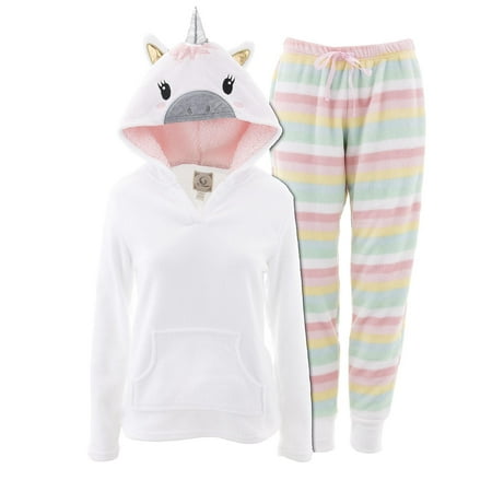 PJ Couture Women's Unicorn Hooded White Pajamas