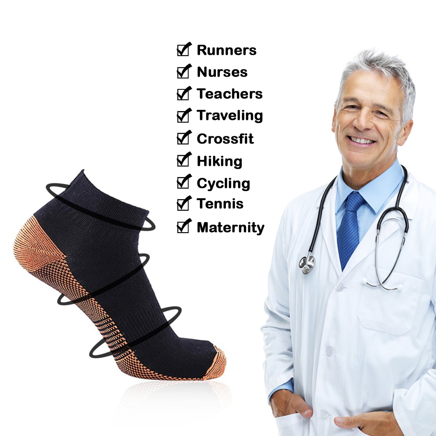 Unisex Copper-Infused Compression Crew Socks 6-Pair