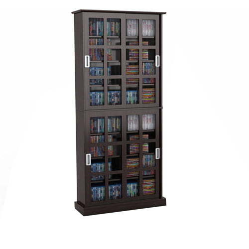 Atlantic 72 Windowpane Media Storage, Wood Storage Cabinets With Sliding Doors And Windows