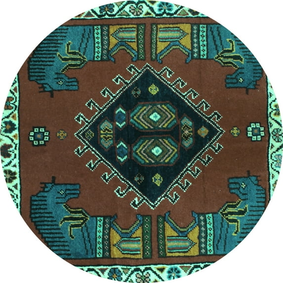 Ahgly Company Indoor Round Persian Turquoise Blue Traditional Area Rugs, 8' Round