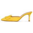 thumbnail image 2 of XYD Women Fashion Oversized Buckle Pointy Closed Toe Mules Thin High Heel Pumps Slip-ons Dress Casual Shoes Size 7 Yellow, 2 of 4