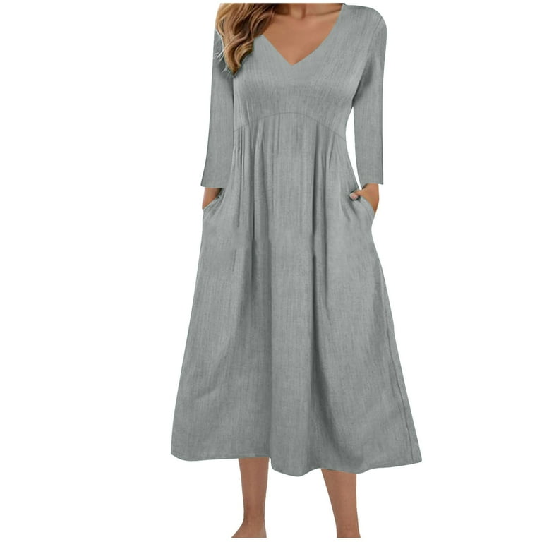 flowing casual dresses Ruyang Boho Maxi Dress Women's Summer Dresses Polka Dot Long Dress V Neck Flowing Short Sleeved Solid Color Lace Up A Line Dress, Size: One size,
