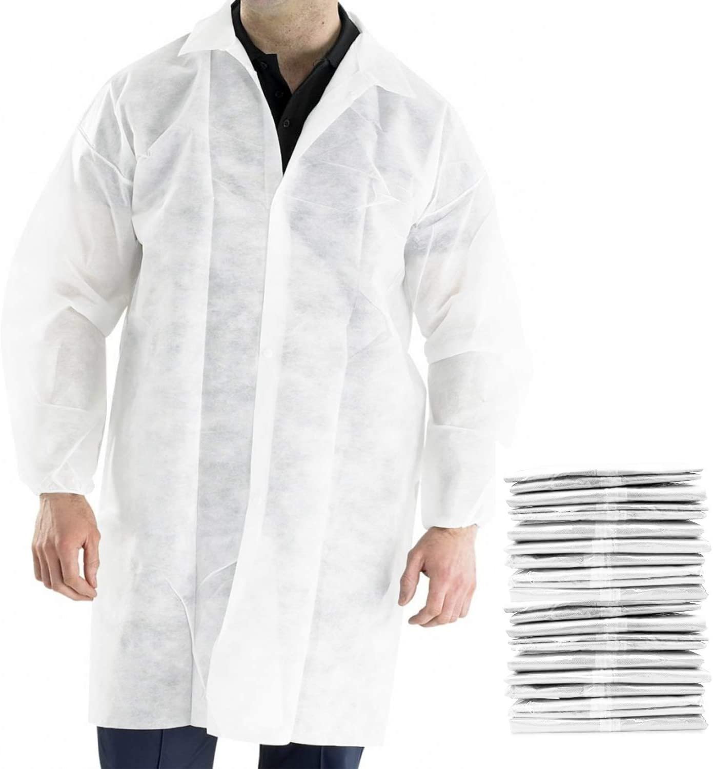 AMZ Supply Disposable Lab Coats. White Polypropylene Work Gowns XX