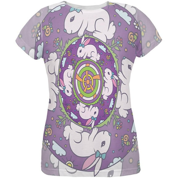 Mandala Trippy Stained Glass Easter Bunny All Over Womens T Shirt Multi 2XL