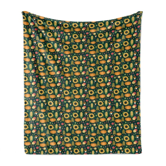 Autumn Soft Flannel Fleece Throw Blanket, Harvest Pattern Corn Sunflower Apples and Pumpkins Fall Season Agriculture Design, Cozy Plush for Indoor and Outdoor Use, 70" x 90", Multicolor, by Ambesonne