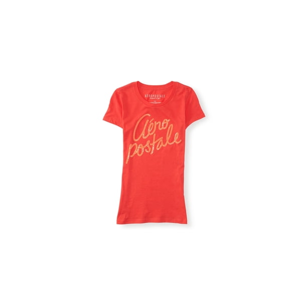 Aeropostale - Camiseta adornada con lentejuelas para mujer, naranja, mediana