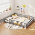 thumbnail image 2 of Costway Queen Size Floor Bed with Full Length Safety Guardrails & Door for Boys, Girls Gray, 2 of 10