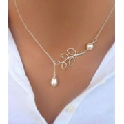 Pearl Droplet Thread Necklace 14K White or Yellow Gold plated for Woman White Pearl