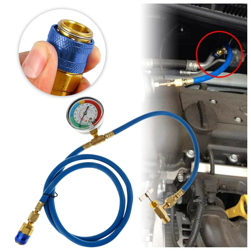 Car AC Air Conditioning R134A Refrigerant Recharge Hose w/ Pressure Gauge Kit