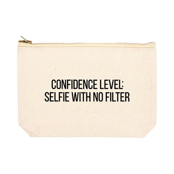 Koyal Wholesale Funny Makeup Bag Canvas Cosmetic Bag with Zipper Selfie With No Filter Makeup Pouch 6.5 x 9 Inch