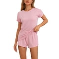 thumbnail image 1 of INSPIRAR CHIC Pijamas de Mujer con Mangas Cortas y Pantalones Cortos de Cintura Elástica Conjuntos de Ropa de Lounge Casual XL Rosa, 1 of 6
