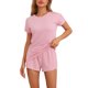 thumbnail image 1 of INSPIRAR CHIC Pijamas de Mujer con Mangas Cortas y Pantalones Cortos de Cintura Elástica Conjunto de Ropa de Casa 2XL Rosa, 1 of 6