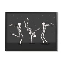 Stupell Industries Three Dancing Skeletons Holiday Painting Black Framed Art Print Wall Art, 14 x 11