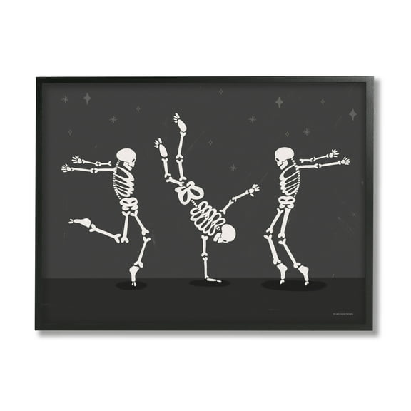 Stupell Industries Three Dancing Skeletons Holiday Painting Black Framed Art Print Wall Art, 14 x 11