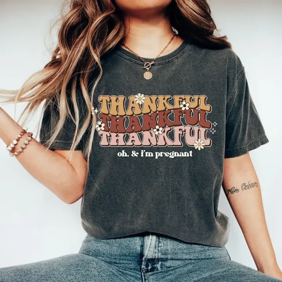 Retro Thanksgiving Baby Announcement, Pregnancy Reveal to Grandparent, Pregnant Thanksgiving Shirt