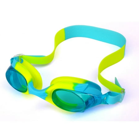 Children Anti-Fog Swimming Glasses Soft Silicone Water-proof Swimming Goggles Color:Lake Blue + Yellow