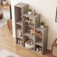 thumbnail image 2 of Gymax Bibliothèque Moderne pour Chat avec 2 Trous Ronds Dispositif Anti-Basculement pour Salon Gris Oka, 2 of 10